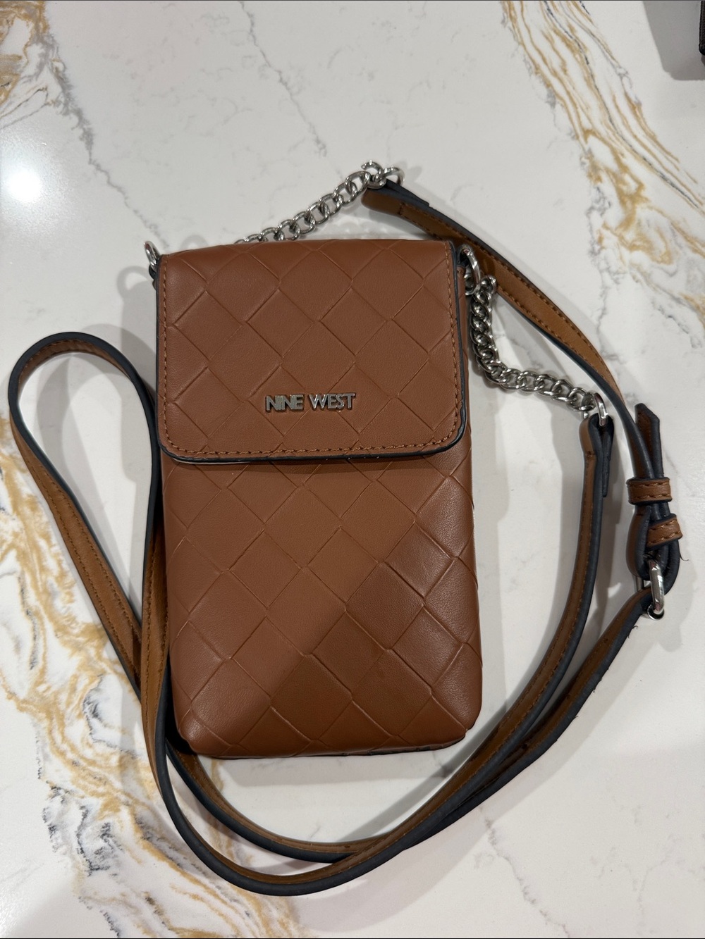 Nine West Tan Quilted Crossbody Phone Pouch